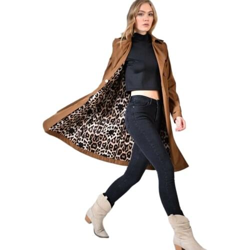 Coat women trench Leopard Pattern пальто женское тренч женский ветровка женская traf manteau femme abrigos mujer invierno 2021