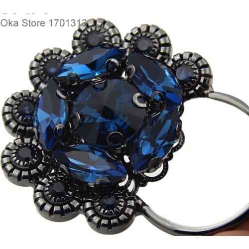 1pc High grade 10cm Rhinestones Fur buttons Black flower Buttons for fur coat or bags Decorative Leather buckle buttons