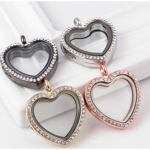10pcs/lot YANI JEWELRY Heart Floating Locket Pendant With Rhinestones Heart Photo Living Memory Locket Necklace Pendant