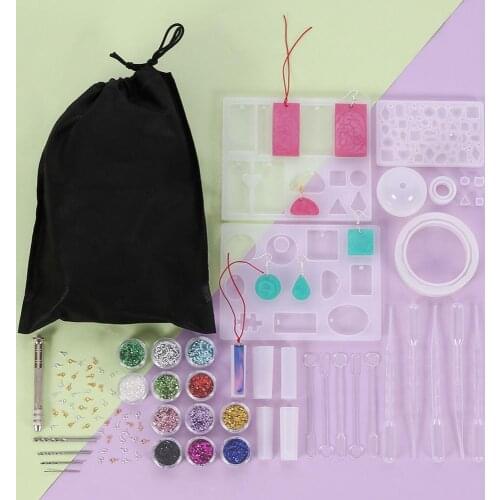 143Pcs Jewelry Pendant Casting Tools Kit Silicone Mold Storage Bag Glitter Screw Eye Pins Twist Drill Bracelet Necklace Making