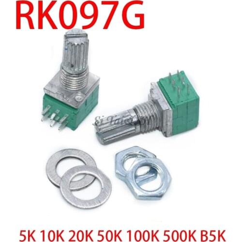5pcs RK097G 5K 10K 20K 50K 100K 500K B5K with a switch audio 6pin shaft 15mm amplifier sealing potentiometer
