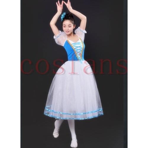 New Romantic Tutu Giselle Ballet Costumes Girls Child Velet Long Tulle Dress Skate Ballerina Dress Puff Sleeve ballet long Dress
