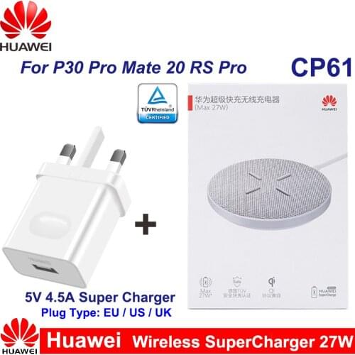 HUAWEI CP61 Wireless Super Charger 27W Max Qi Wireless Charger Add 22.5W Super Charger For Huawei P30 Pro Mate20 RS Pro iPhone11