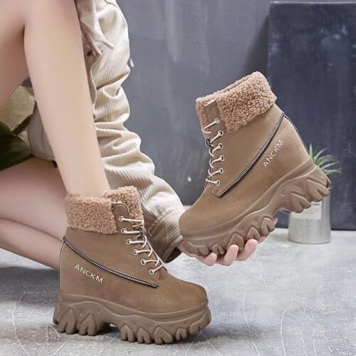 Ankle Boots For Women 2020 Winter Zip High Platform Sneakers 9CM Height Increasing Warm Snow Boots Thick Sole Designer Fur Boot