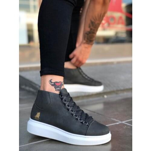 BA0032 BOA Laced Snekaers Gray High Bottom Half Ankle Boot