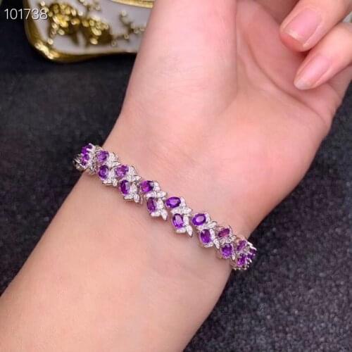 Chain bracelet Natural and Real amethyst 925 sterling silver Fine jewelry Purple gems Bracelets