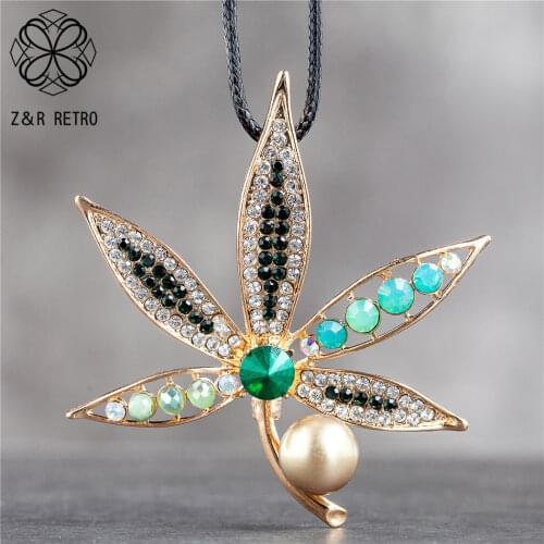 Crystal Leaf Long Necklace for Women Vintage Jewelry Pendants 2021 New Suspension Rope Chains Choker Wholesale Jewellery Hotsale