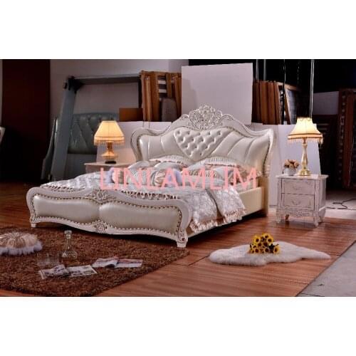 Europe and America Genuine leather bed frame Modern Soft Beds Home Bedroom Furniture cama muebles de dormitorio / camas quarto