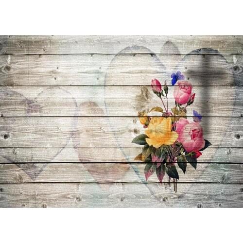 Photography Backdrop Wooden Plank Flowers Heart Vinyl Background Fond Photo for Children Portrait Lovers Photoshoot Photobooth