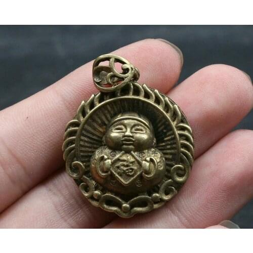 33MM Collection Curio China Bronze Lovable Child Boy Lucky Pingan Small Pendant