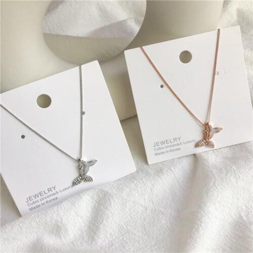 Korean Romantic Rhinestone Inlaid Mermaid Fish Dolphin Tail Fin Pendent Necklace for Women Men Girls Collar Jewelry 2021 Trend