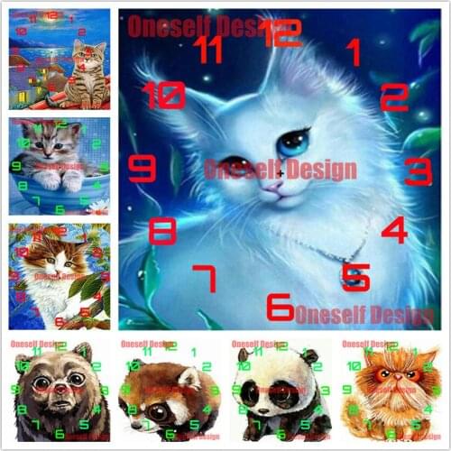 Decoration home diy diamond painting full square clock cat diamond art kit cat 5d diamond embroidery sale clock Christmas gift
