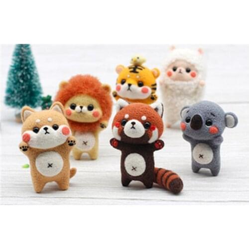 Tiger Raccoon Koala Lion Keychain wool needlepoint kit wool felt needle felting decoration craft needlecraft DIY handmade