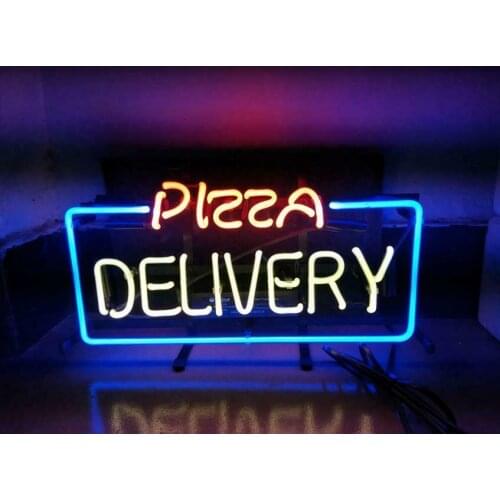 14“x7" PIZZA DELIVERY Neon Light Lamp Sign Beer Bar Handmade Real Glass Decorate Home Wall Room Windows Tube Display Artwork