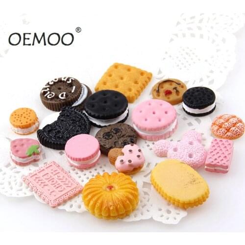 30PC Mix cream Cookies cake Flat Back Cabochon Kawaii DIY Resin Craft DecorationMiniature Resin Cream Bread Food
