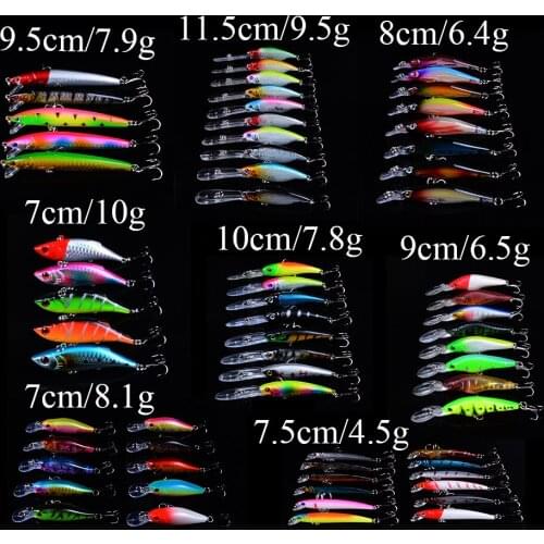 New 65pcs/lot Lifelike pesca Fishing Lure Mixed 8 Models Hard Baits of 65 Colors Fishing Lure Wobblers Fishing Tackle