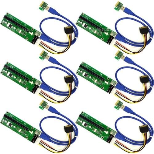 6pcs/set USB 3.0 PCI-E pci e Riser Express 1X 4x 8x 16x Extender Riser Adapter Card SATA 15pin Male to 6pin Power Cable райзер