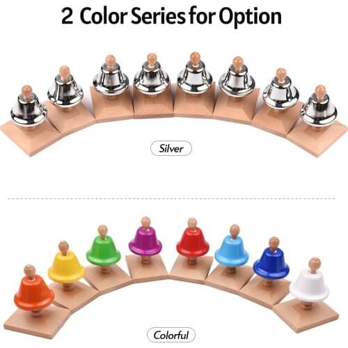 Silver 8 Note Percussion Bell Set 8pcs Handbell Hand Bells Desk Bells with 2 Mallets Children Baby Early Education Instrument