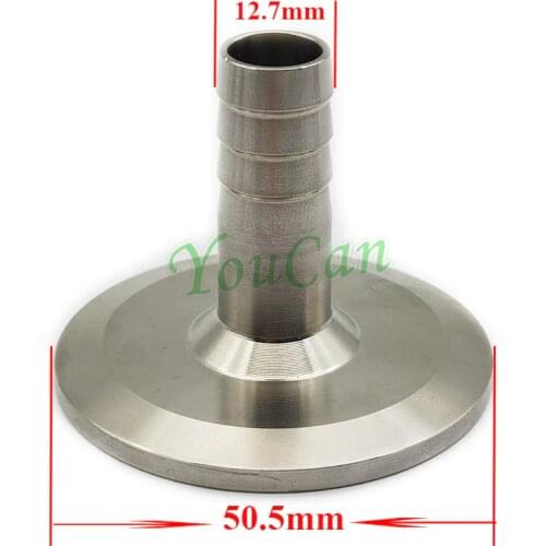 12.7mm Hose Barb x 1.5" Tri Clamp SS 304 Stainless Steel Sanitary Tri-Clamp Hose Barb Tri Clover Hosetail Coupler Fitting