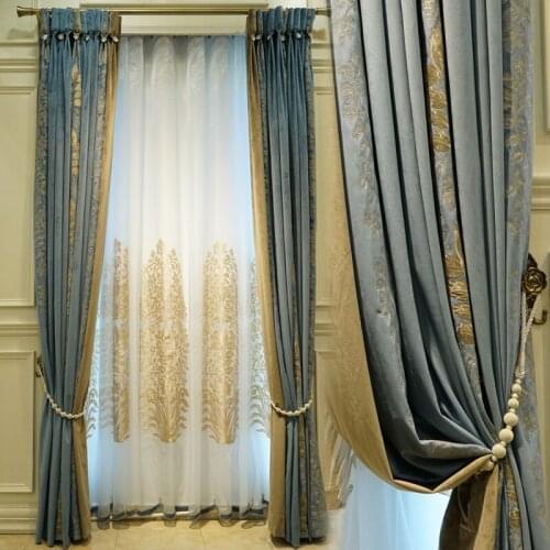Light luxury high grade American curtain custom European living room jacquard shade curtain balcony bedroom floor curtain cloth