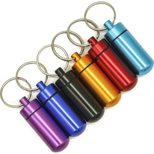 Outdoor Mini Waterproof Survival Pill Box Pocket Aluminium Alloy Pill Box Bottle Drug Holder Container Keychain Sealed Cartridge