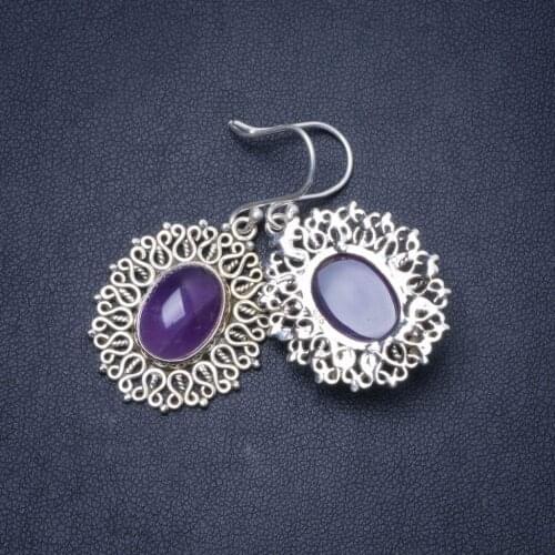 Natural Amethyst Handmade Unique 925 Sterling Silver Earrings 1.5" Y0532