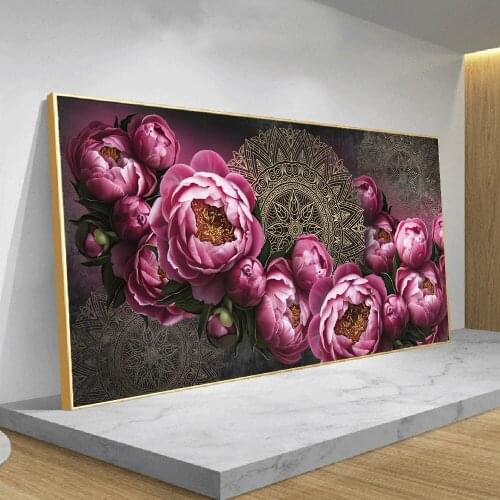 Wall Art Golden Mandala And Red Rose Flower Diy Diamond Painting Cross Stitch Mosaic Full Square Round Diamond EmbroideryZP-4733