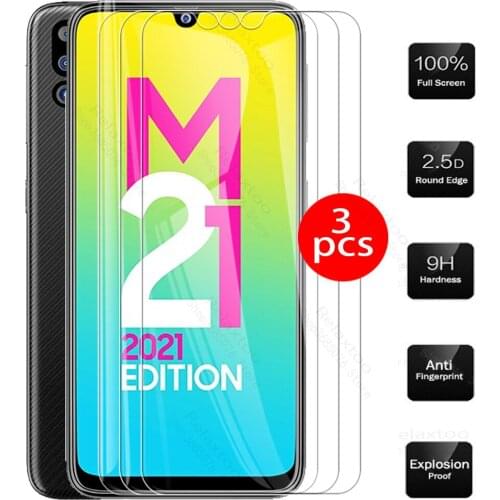 3Pcs Protective Case For Samsung Galaxy M21 2021 Tempered Glass Protective Protector Phone Film cover For Samsung M21 SM-M215G