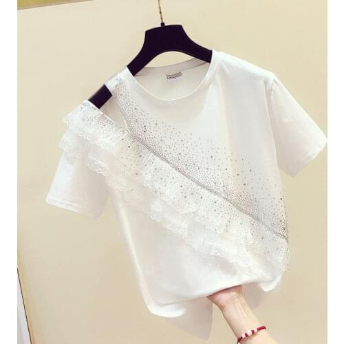2021 summer new Korean version loose ruffled shoulder T-shirt women short-sleeved western fashion European goods