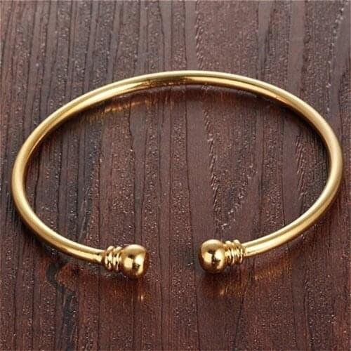 Womens Fashion Gold Plated Bangle Bracelet Cuff Popular Simple Open Bangles Two Bead Cuff Bangle Bridal Wedding Jewelry