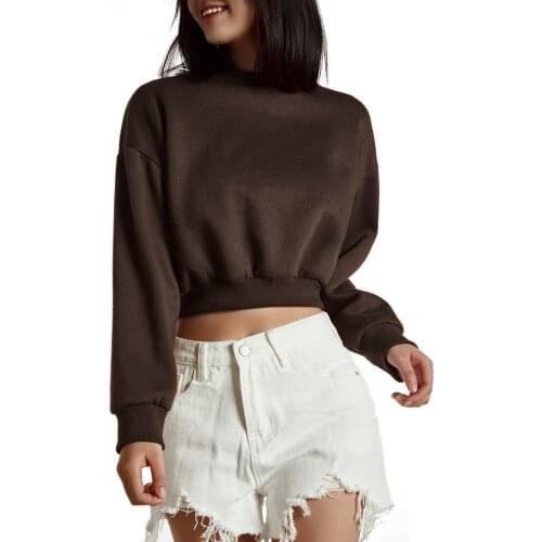 Women’s Casual Long-sleeved Sweater Fashion Solid Color Loose Exposed Navel Sweatshirt