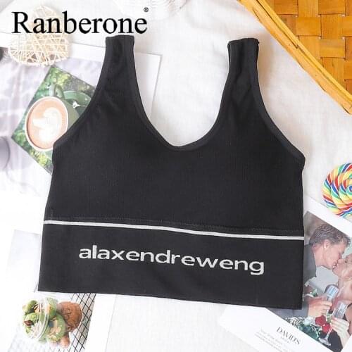 Ranberone Women Sports Bra Quick Dry Padded Gym Fitness Running Sport Brassiere Tops Push Up Letter Seamless Yoga Bra Top