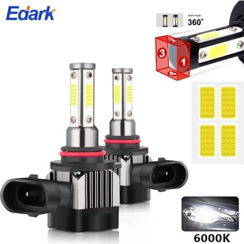 Edark 2Pcs Super Bright LED Car Headlight 4 Side 360 Degree 4000LM H11 9005/HB3 9006/HB4 H7 Led Car Lights 6000K White Lamp