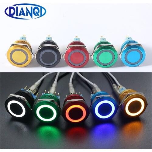 22mm aluminum oxide metal push button switch led ring round momentary/Latching 6 pin car switches 12V 24V220V Backlit waterproof