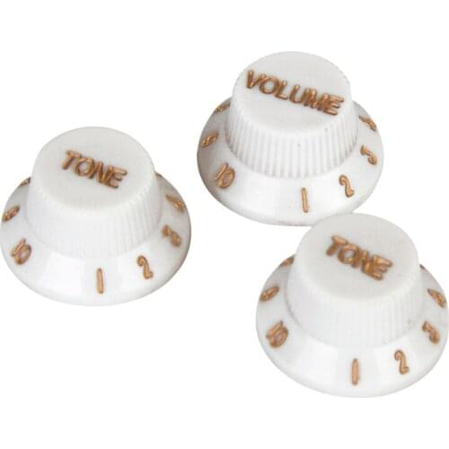 3 White Volume Tone Knob W/ Gold Brown Detail For Guitar Pickup