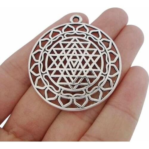 3 x Sri Yantra Meditation Large Round Charms Pendants for DIY Necklaces Jewelry Making Findings 44x40mm