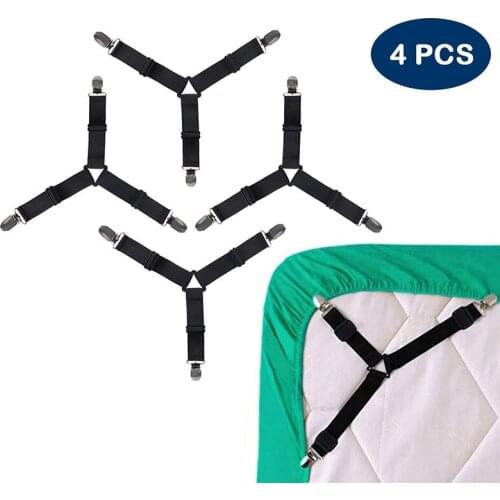 4Pcs/Set Bed Sheet Clip Bed Sheet Belt Fastener Mattress Elastic Non-slip Clip Blanket Gripper White and Black Home Organizer