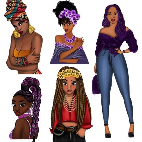 African Girl Patches For Clothing Iron On Patches Appliques Thermo Stickers DIY Washable T-Shirt Sticker For Clothing Iron