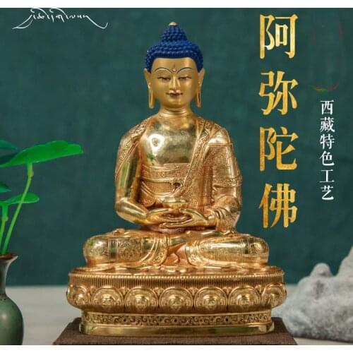 Asia Nepal Tibet HOME temple High grade Buddha statue bless safe healty good luck Gilding Amitabha Amitayus buddha statue