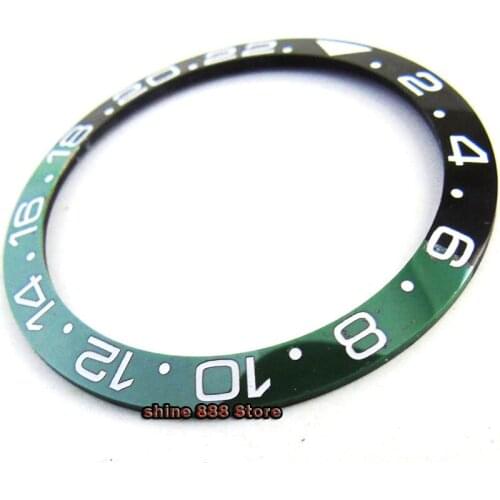 38mm ceramic bezel insert green black with white marks fit 40mm watch case GMT Automatic watch mens watch