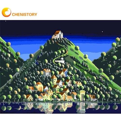CHENISTORY Picture By Numbers Mountain And House Landscape Oil Paint Kits Handmade 40x50cm Frame On Canvas Home Wall Decor