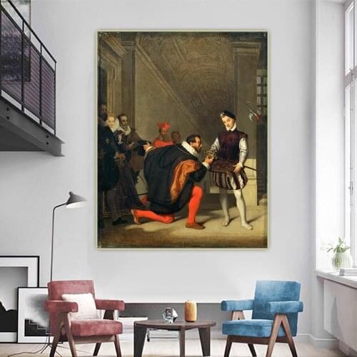 Citon Ingres《Don Pedro of Toledo Kissing Henry IVs Sword》Canvas Art Oil Painting Picture Background Wall Decor Home Decoration