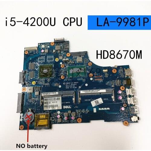 Vbw00 LA-9981P motherboard for For DELL 15r 3537 5537 portable i5-4200U motherboard cpu hd8670m original test mainboard