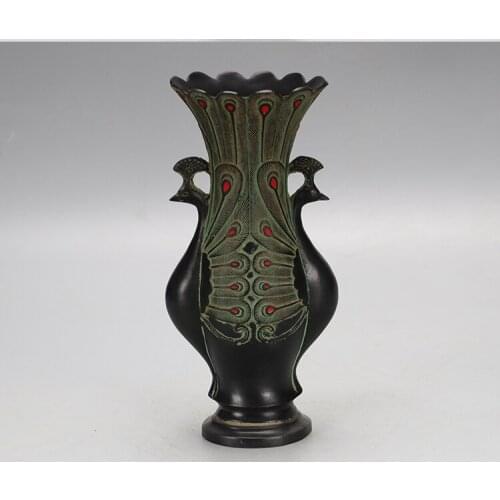 Folk classical bronze, peacock vase, twin Phoenix vase, living room decorations, collection crafts