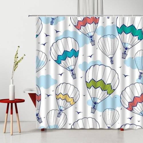 Hot-Air-Balloon Shower Curtain Colorful Bird Lavender Windmill Castle Bathroom Supplies Home Bath Hanging Curtains With Hook