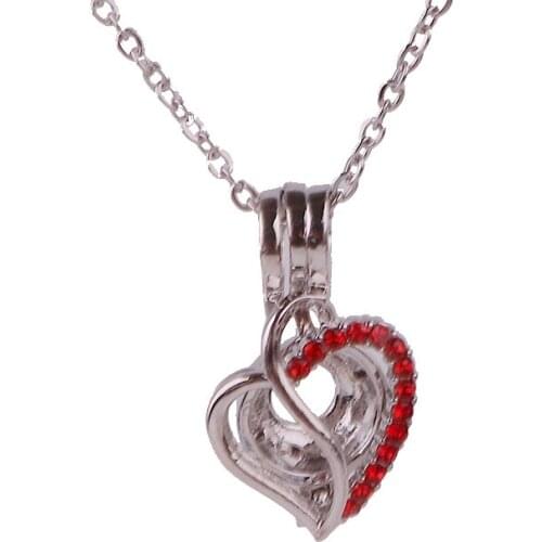 K1703 copper red sparkling heart Bead Pearl Cage Aroma Essential Oil Diffuser Locket Necklace with stainless steel chain