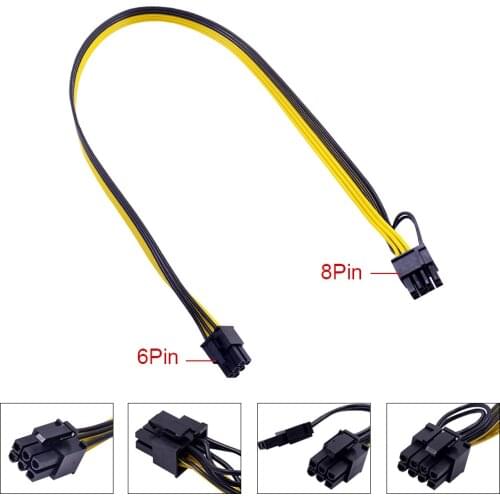 TISHRIC 6Pin To 8pin Power Supply Cable 50CM Female To Male Graphics Video Card PCI-e CPU 6+2 Pin Mining Machine Power Cord