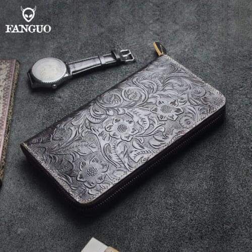 2020 Womens Thin Purse Genuine Leather Man Clutch Wallet Multi-card Holder Long Zipper Around Travel Purse Phone Case Bag