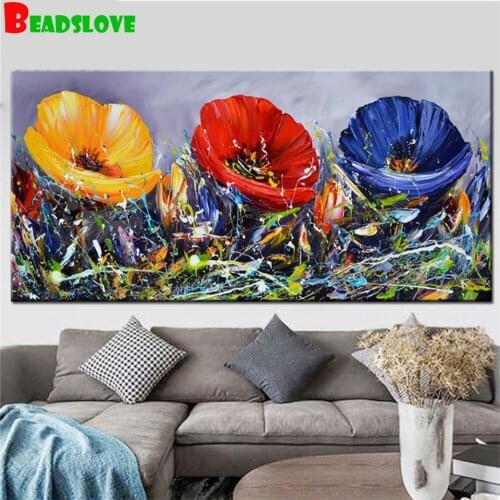 Red blue poppies diamond embroidery full square round diy diamond painting cross stitch handmade needlework mosaic painting