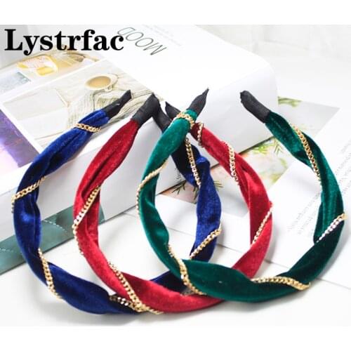 Lystrfac New Solid Color Velvet Chain Headband for Women Girls Fashion Vintage Hairbands Bezel Hair Hoop Female Hair Accessories